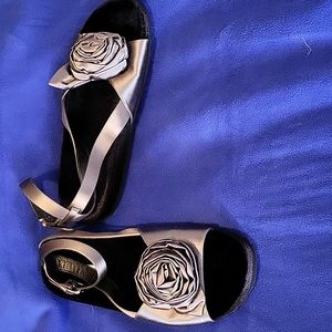 MIU MIU Rose Flower Sandal Slate Gray Satin